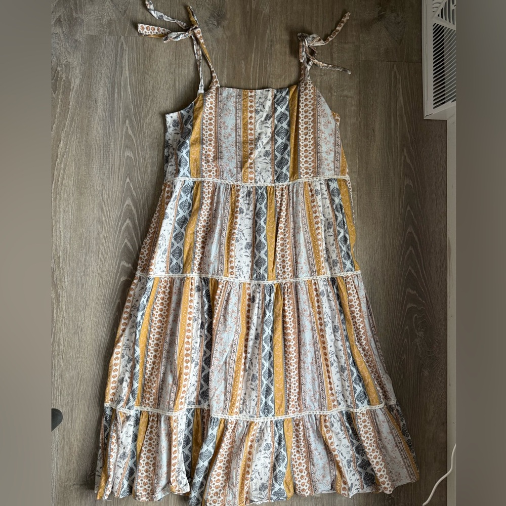 Lucky Brand Women's Midi Dress with Yellow and Gray Stripes